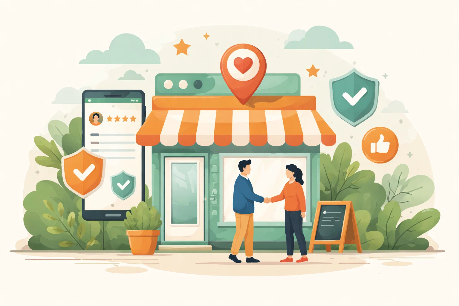 Flat illustration of local search research, map visibility and Google-focused optimisation