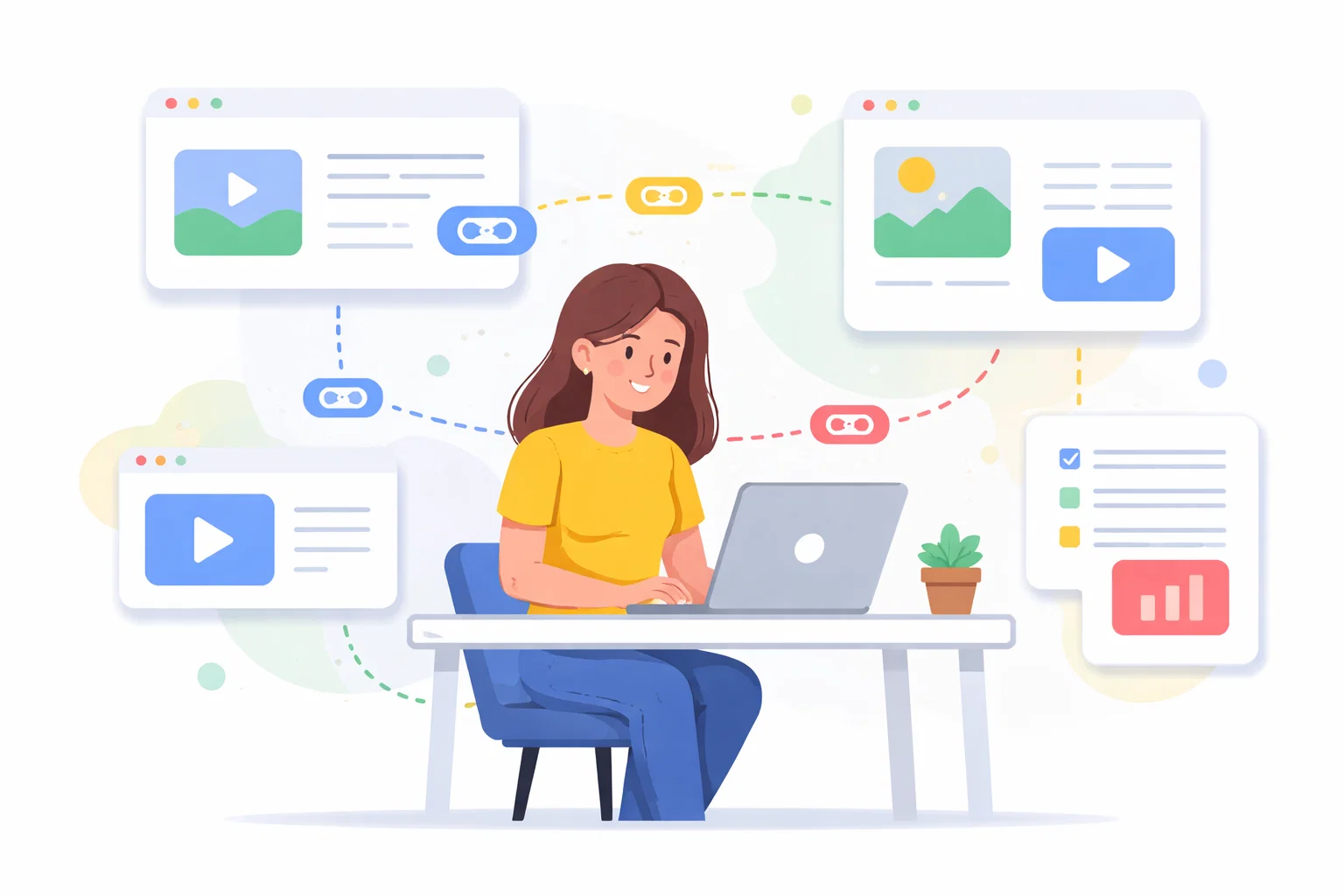 Flat illustration of content planning, publishing and structured website copy