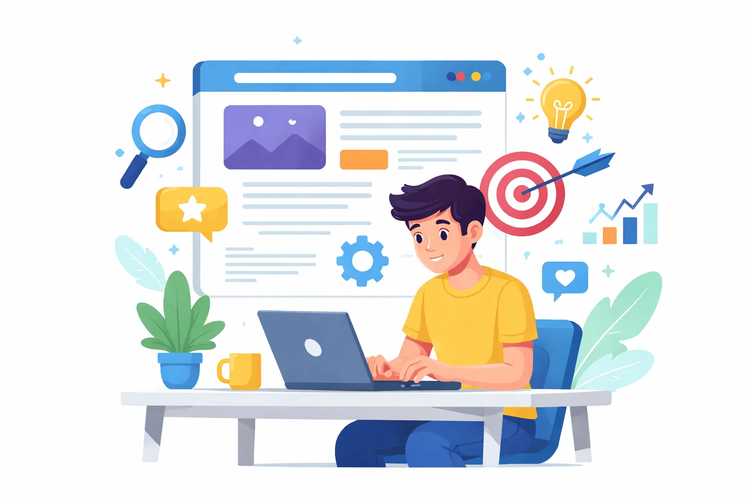 Flat illustration of content planning, publishing and structured website copy