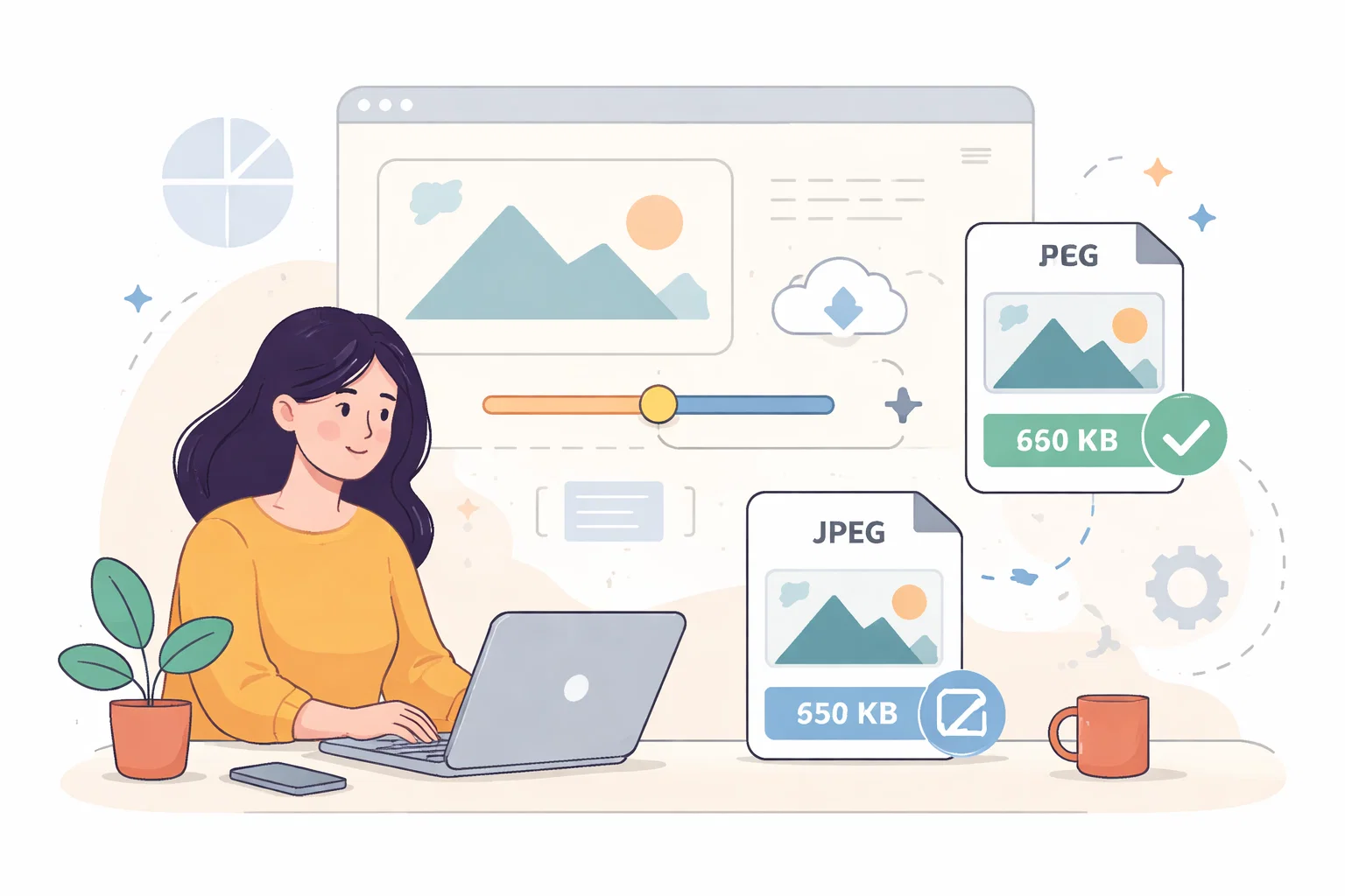 Flat illustration of website performance optimisation, lighter pages and speed checks