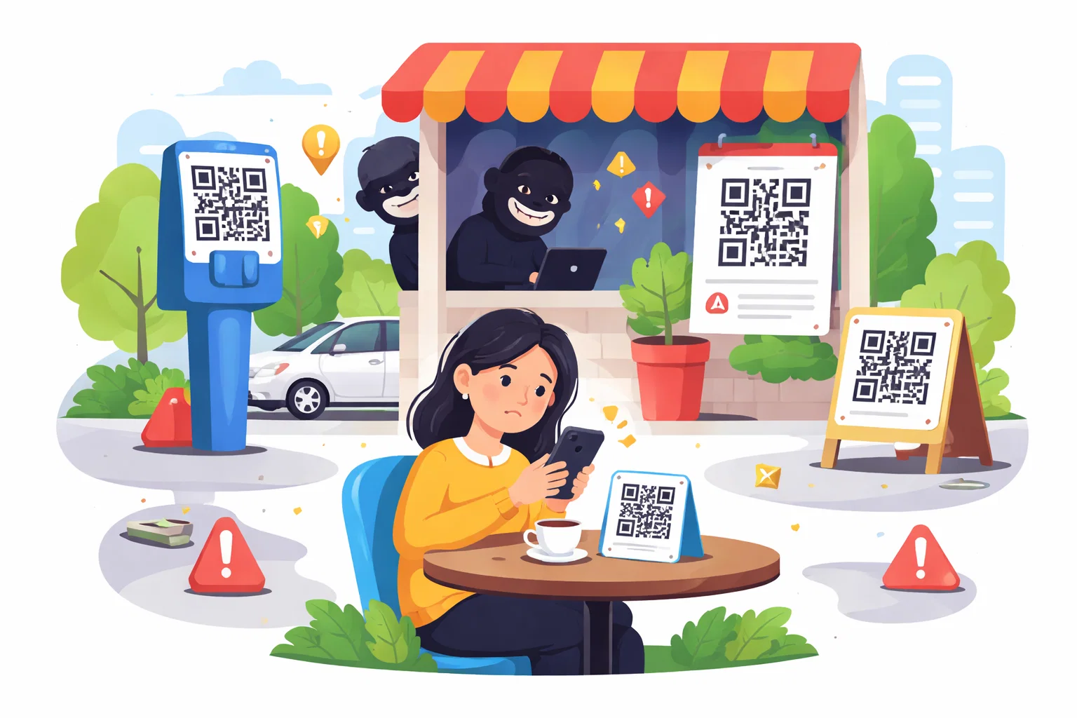 Illustration for QR code scams in cafes, car parks and posters